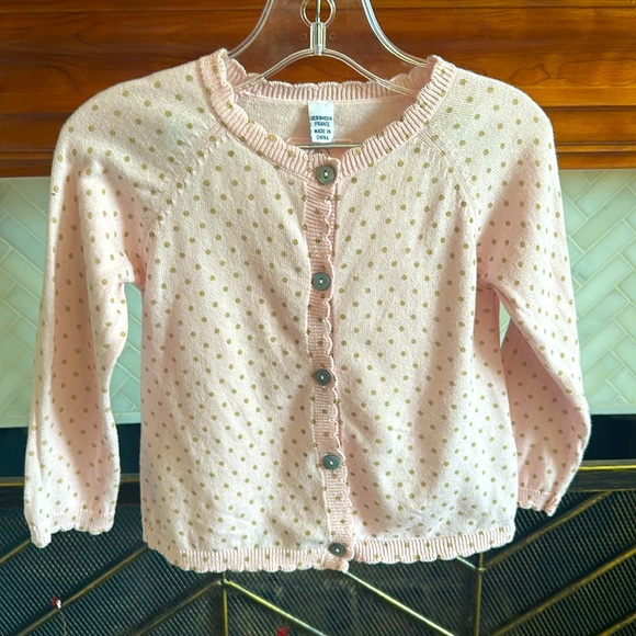 NWOT? Petite Bateau Pink Cardigan with Gold Polka Dots - Picture 1 of 6